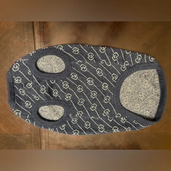 New Authentic Gucci GG Logo Dog Wool Sweater Vest Blue - Picture 6 of 16